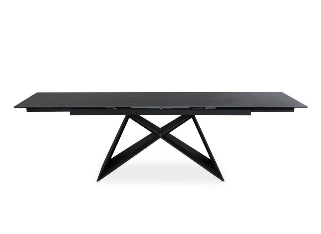 Table à manger extensible en céramique noire effet marbre 12 personnes 180-260 cm GABRIEL