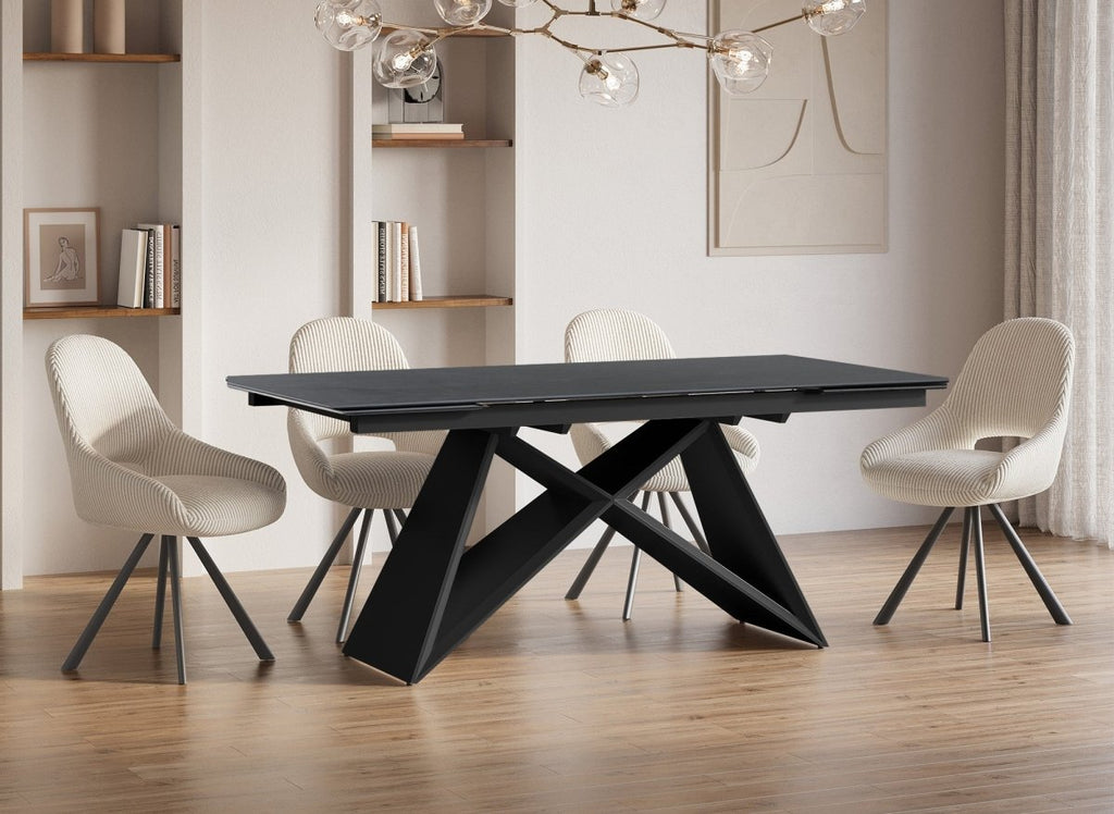 Table à manger extensible en céramique noire effet marbre 12 personnes 180-260 cm GABRIEL