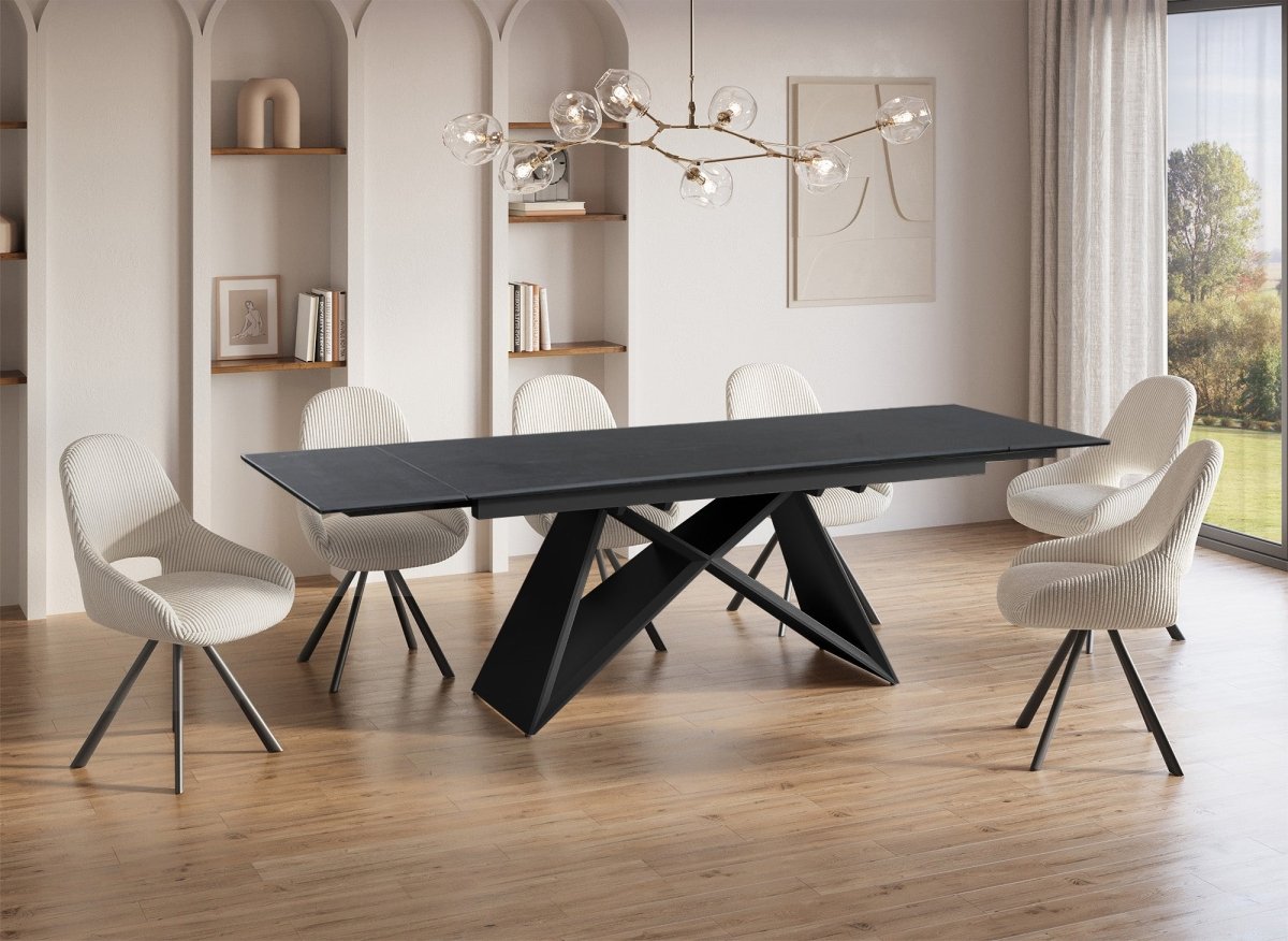 Table à manger extensible en céramique noire effet marbre 12 personnes 180-260 cm GABRIEL