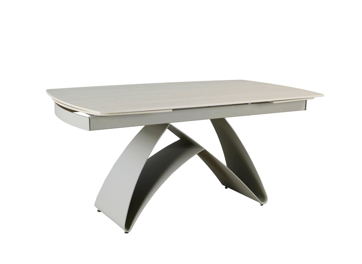 Table à manger extensible en métal beige plateau céramique blanc 160-240 cm PARIS