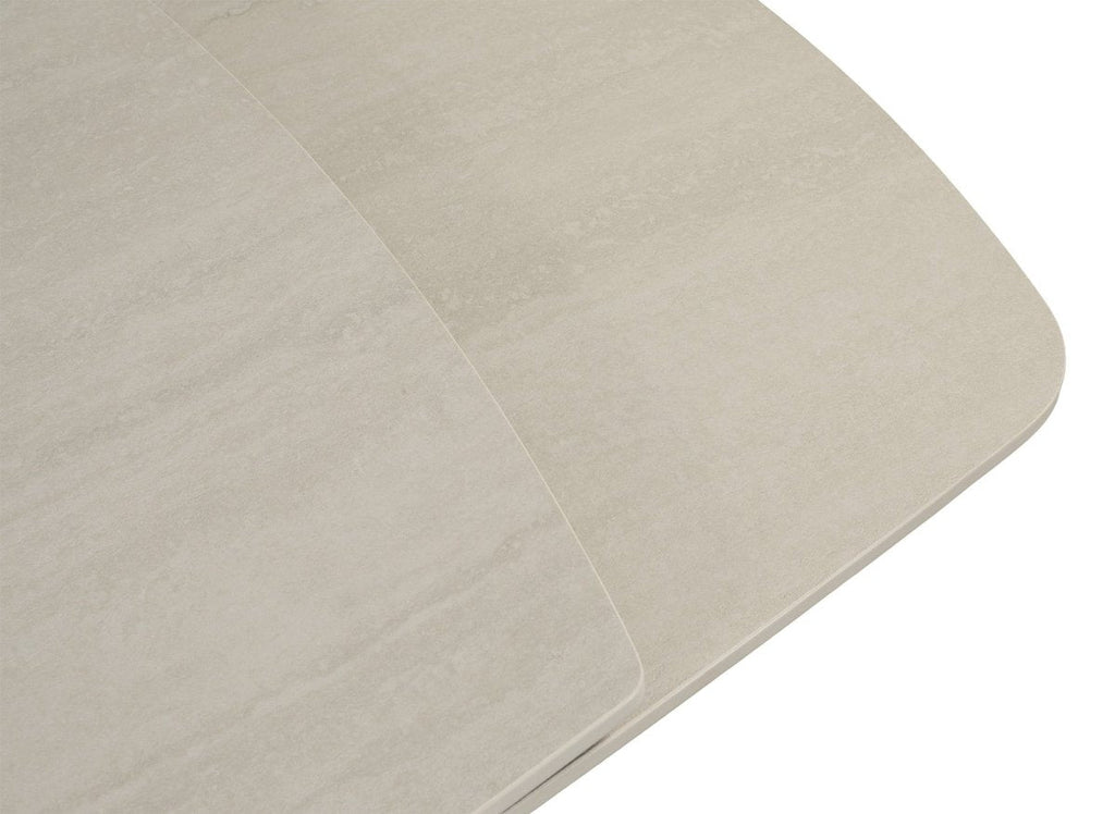 Table à manger extensible en métal beige plateau céramique blanc 160-240 cm PARIS