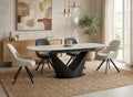 Table à manger extensible en métal marron plateau en céramique blanc 180-240 cm LERONA