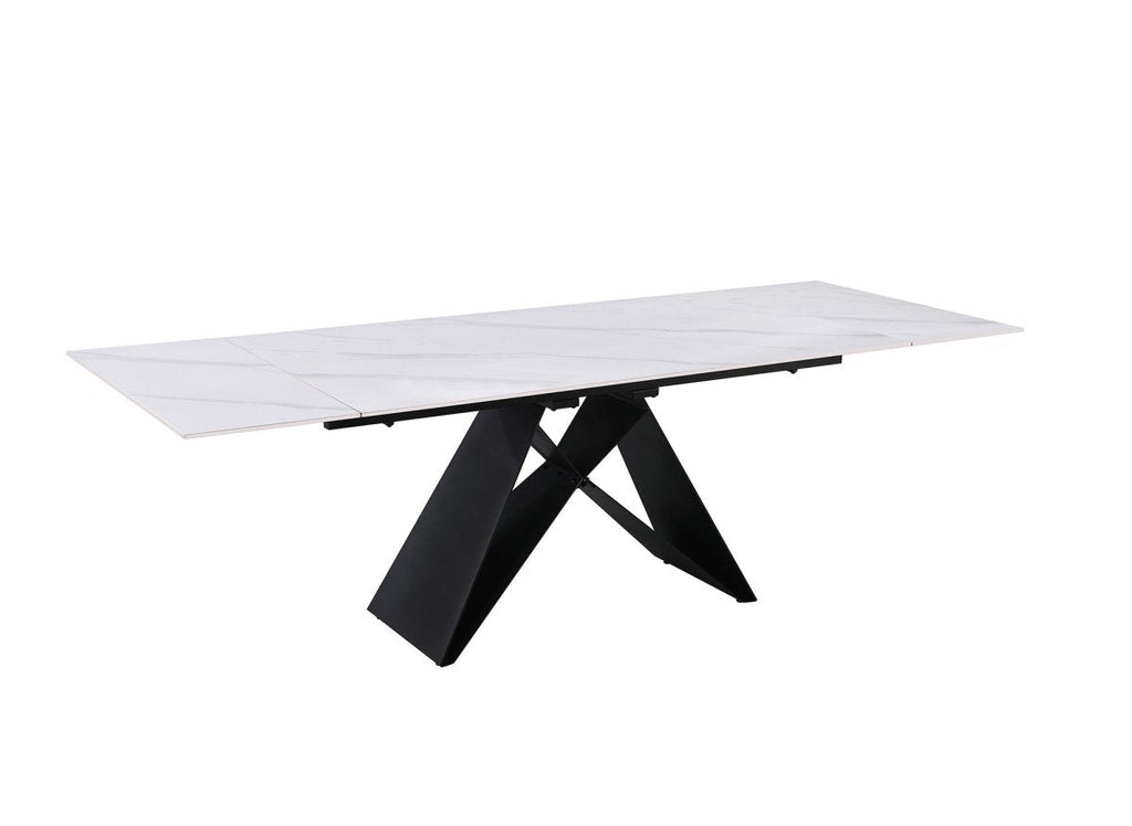 Table à manger extensible en métal noir avec plateau en céramique blanc 160-240 cm HELSINKI