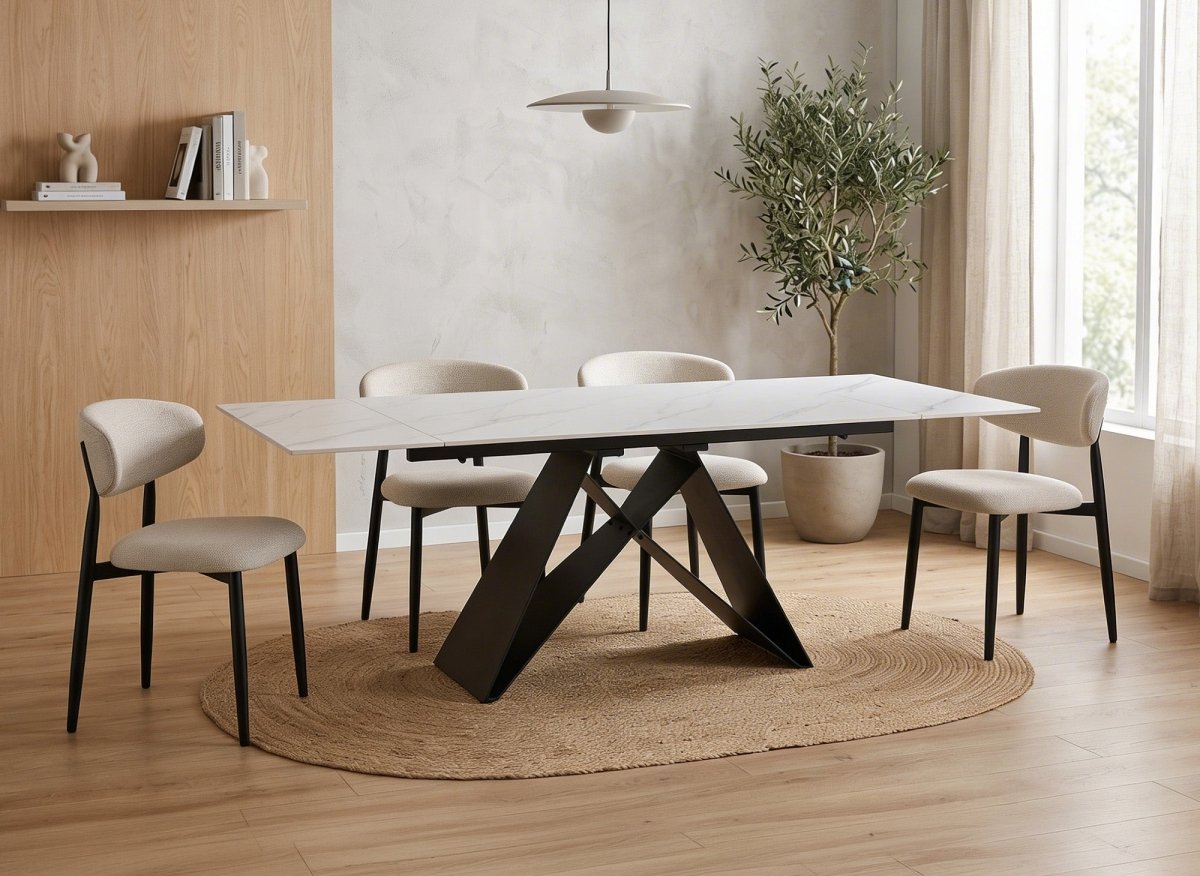 Table à manger extensible en métal noir avec plateau en céramique blanc 160-240 cm HELSINKI