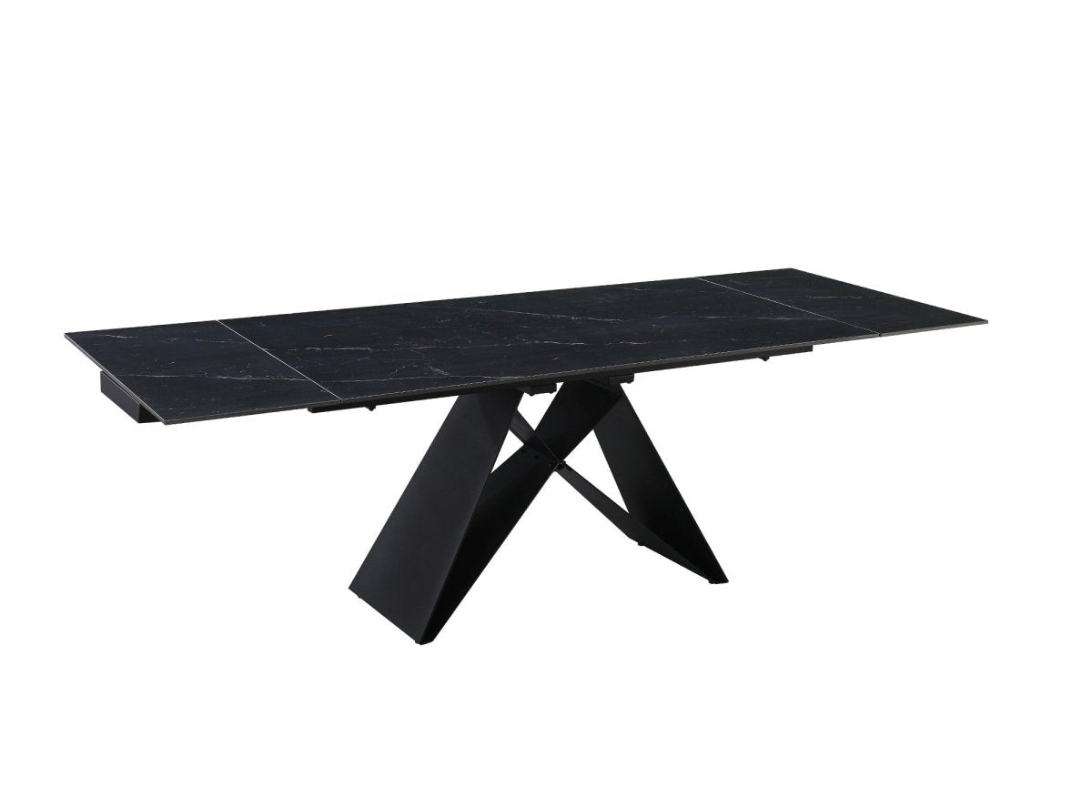 Table à manger extensible en métal noir avec plateau en céramique noir 160-240 cm HELSINKI