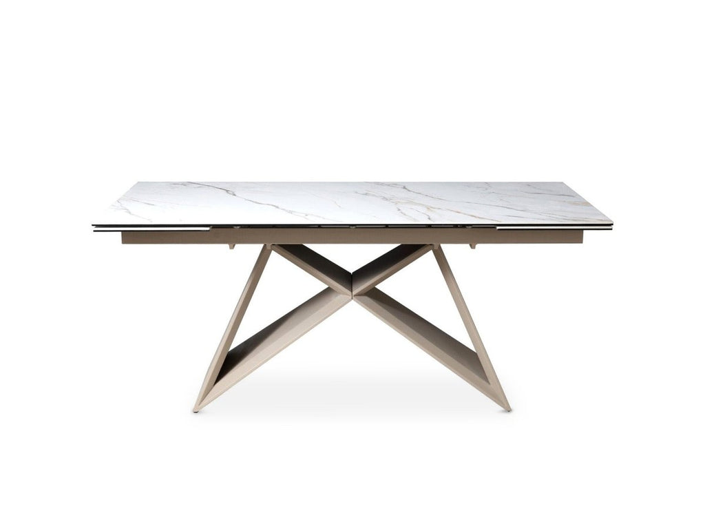 Table à manger extensible plateau céramique blanc 10 personnes 160-240 cm GABRIEL