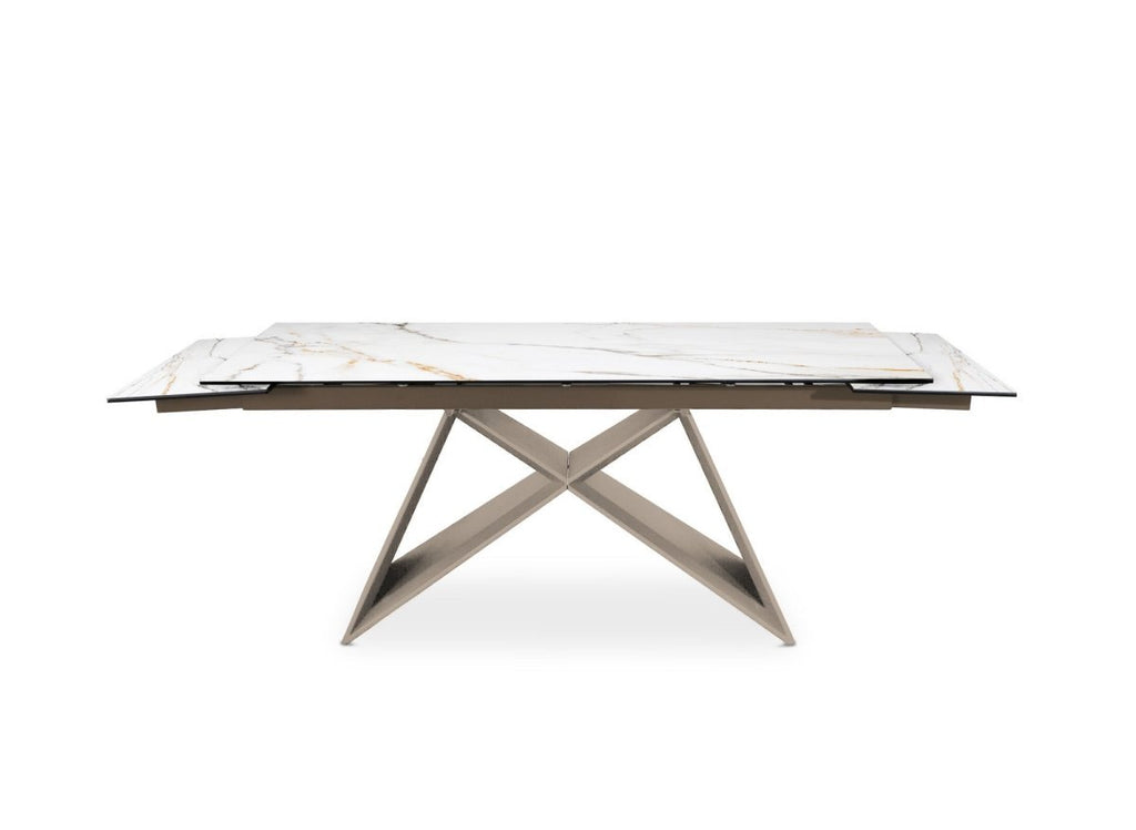 Table à manger extensible plateau céramique blanc 10 personnes 160-240 cm GABRIEL