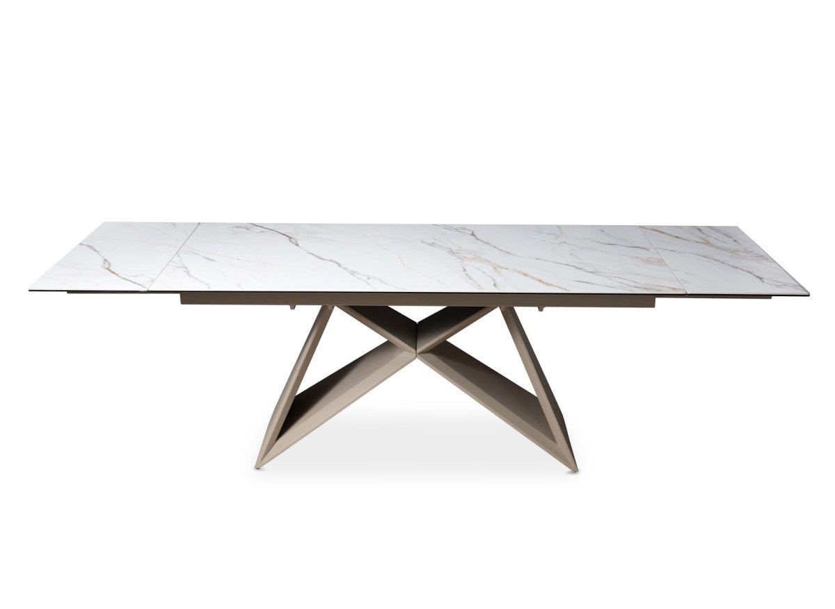 Table à manger extensible plateau céramique blanc 10 personnes 160-240 cm GABRIEL