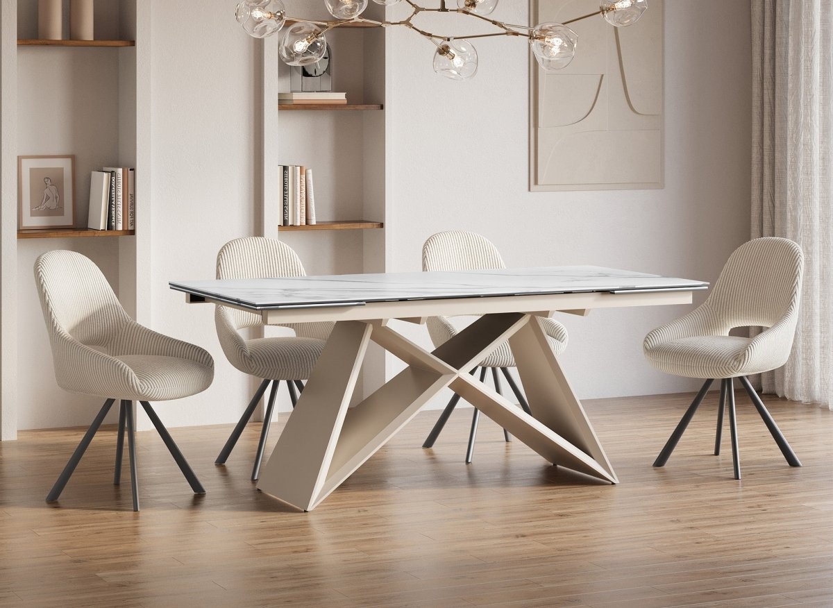 Table à manger extensible plateau céramique blanc 10 personnes 160-240 cm GABRIEL