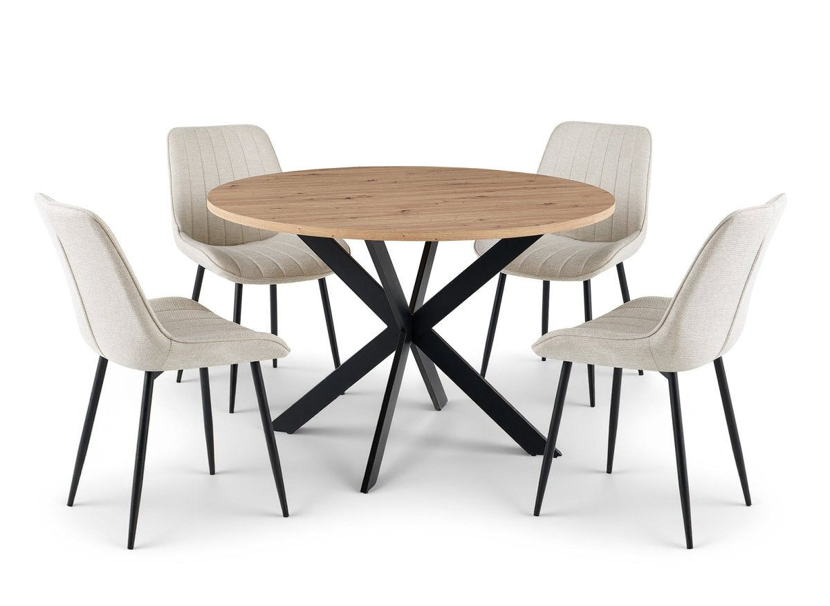 Table à manger ronde plateau effet bois pieds métal noir 120cm SINAYA