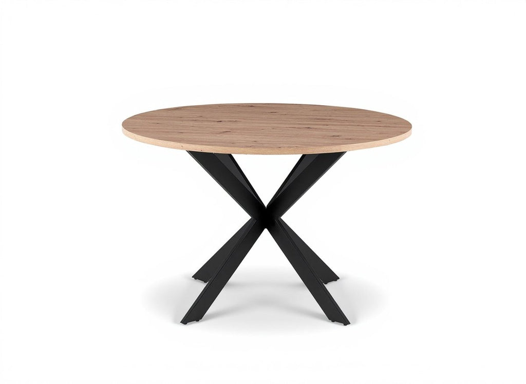 Table à manger ronde plateau effet bois pieds métal noir 120cm SINAYA