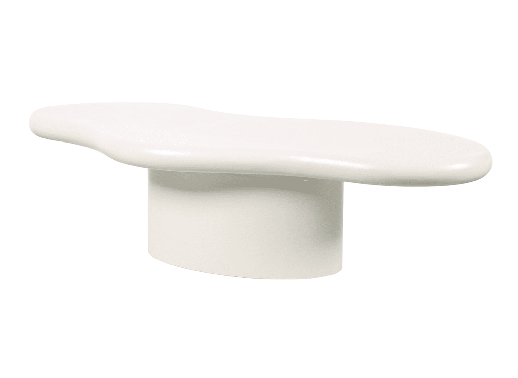 Table basse ovale en béton brossé blanc plateau asymétrique ZELINE