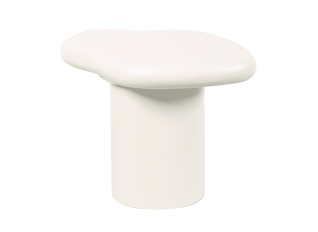 Table basse ronde en béton brossé blanc plateau asymétrique ZELINE