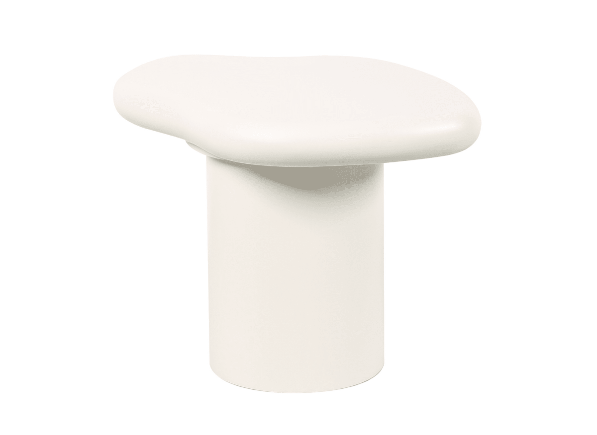Table basse ronde en béton brossé blanc plateau asymétrique ZELINE