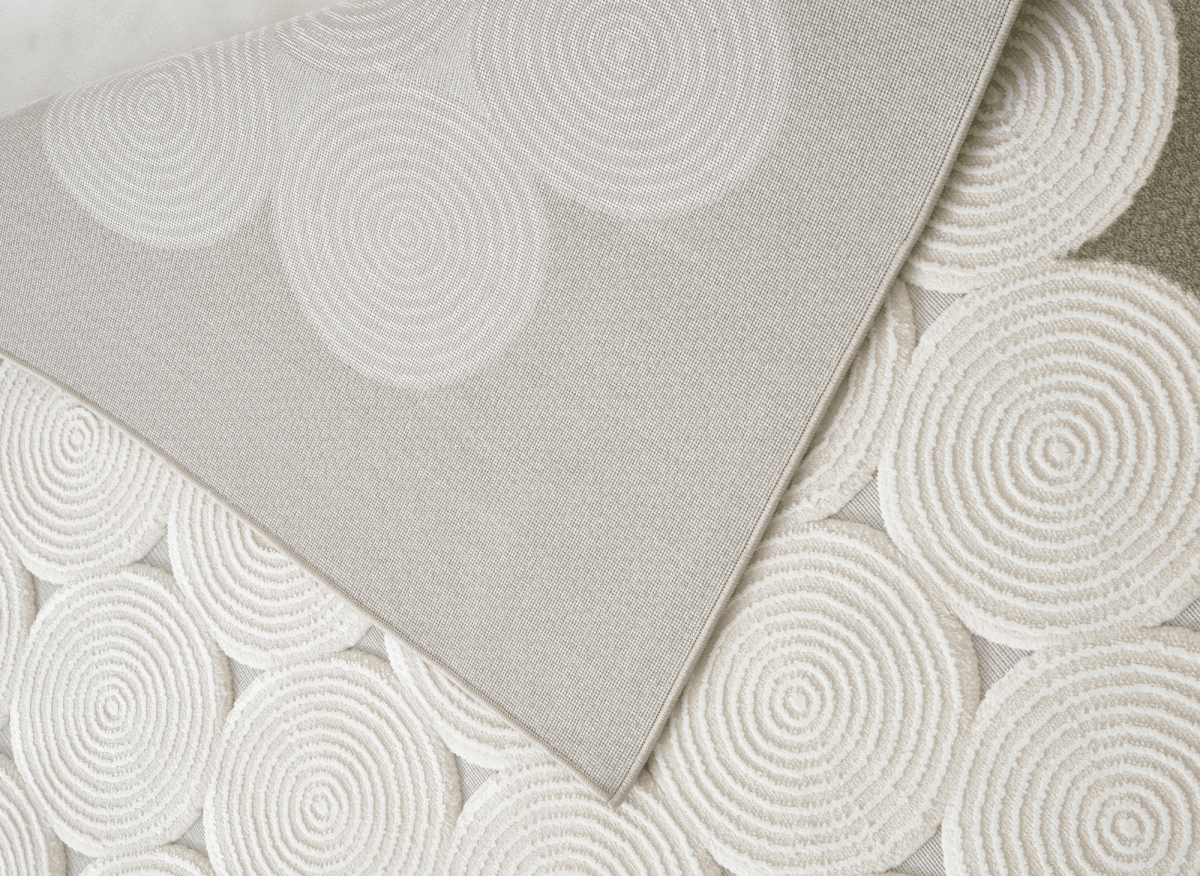 Tapis à  motifs rond blanc écru 192 x 290 cm CLARA