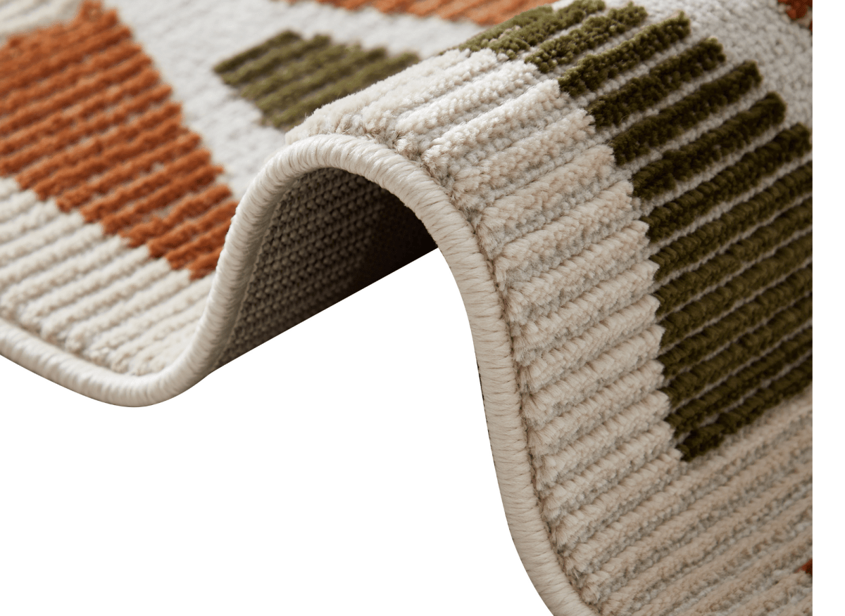 Tapis beige à motifs géométriques verts et terracotta 160 x 230 cm IONA