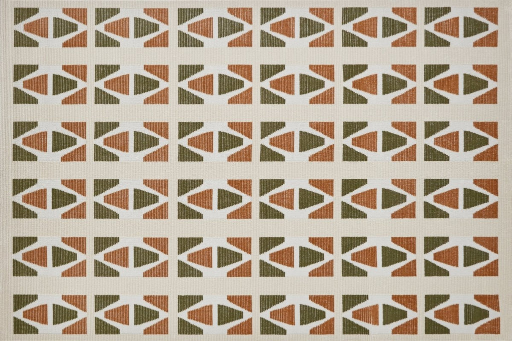 Tapis beige à motifs géométriques verts et terracotta 160 x 230 cm IONA