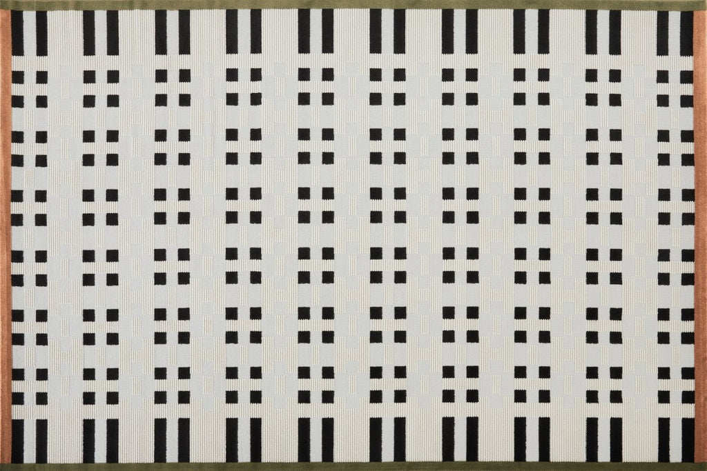 Tapis blanc à motifs noirs, verts et orange 160 x 230 cm ELINN