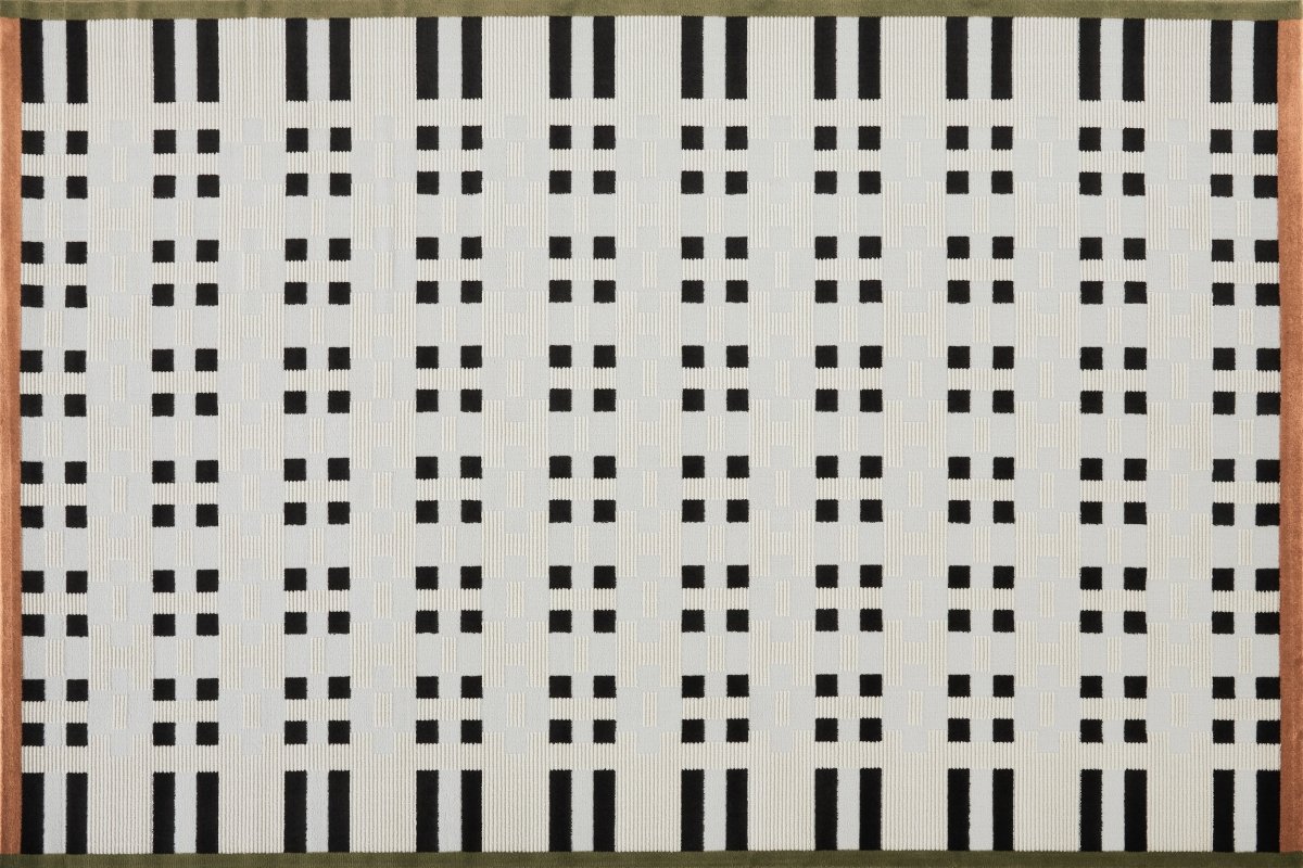 Tapis blanc à motifs noirs, verts et orange 160 x 230 cm ELINN