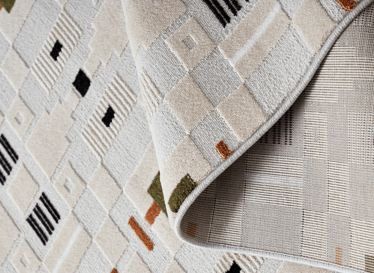 Tapis écru à motifs géométriques verts et orange 200 x 290 cm LOANE