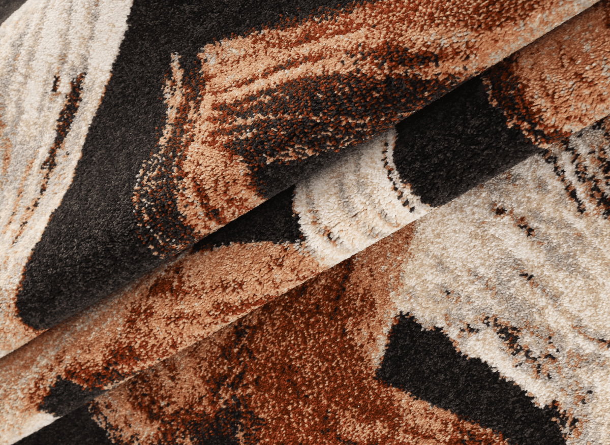 Tapis marron avec motifs géométriques beige et cuivre 160 x 230 cm ILYA