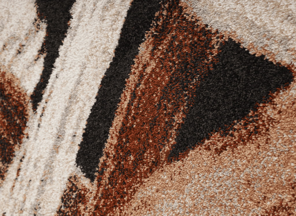 Tapis marron avec motifs géométriques beige et cuivre 160 x 230 cm ILYA