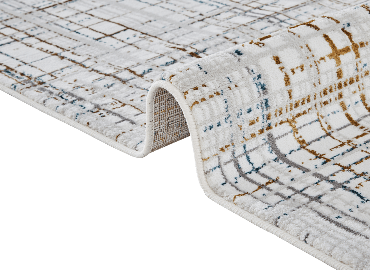 Tapis motif quadrillage beige et bleu 160 x 230 cm GRIND