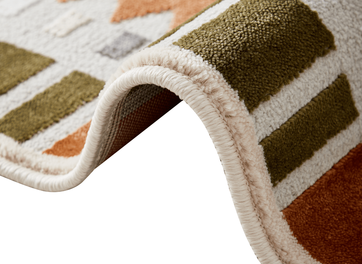 Tapis terracotta à motifs géométriques verts et beige 200 x 290 cm SAHEL