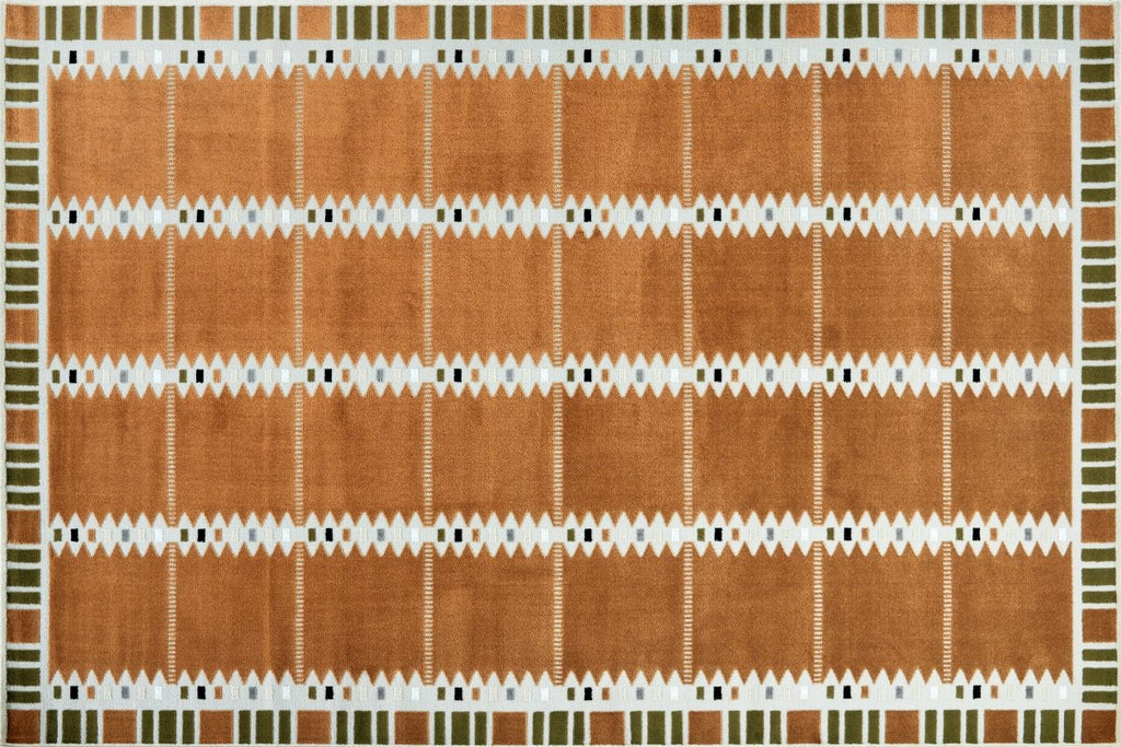 Tapis terracotta à motifs géométriques verts et beige 200 x 290 cm SAHEL