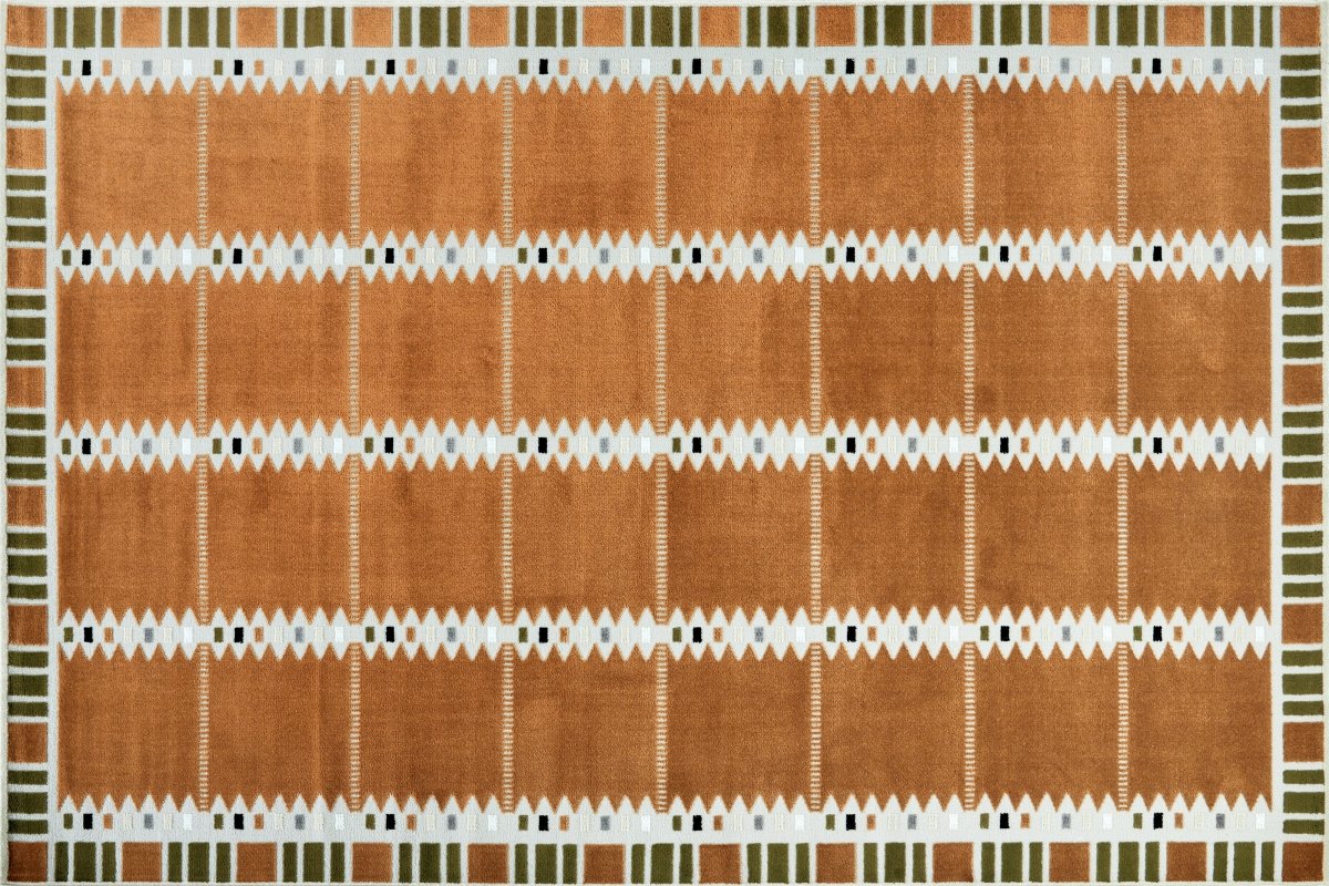 Tapis terracotta à motifs géométriques verts et beige 200 x 290 cm SAHEL
